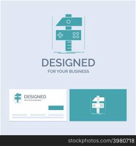 Build, craft, develop, developer, game Business Logo Glyph Icon Symbol for your business. Turquoise Business Cards with Brand logo template.