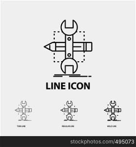 Build, design, develop, sketch, tools Icon in Thin, Regular and Bold Line Style. Vector illustration. Vector EPS10 Abstract Template background