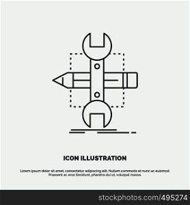 Build, design, develop, sketch, tools Icon. Line vector gray symbol for UI and UX, website or mobile application. Vector EPS10 Abstract Template background
