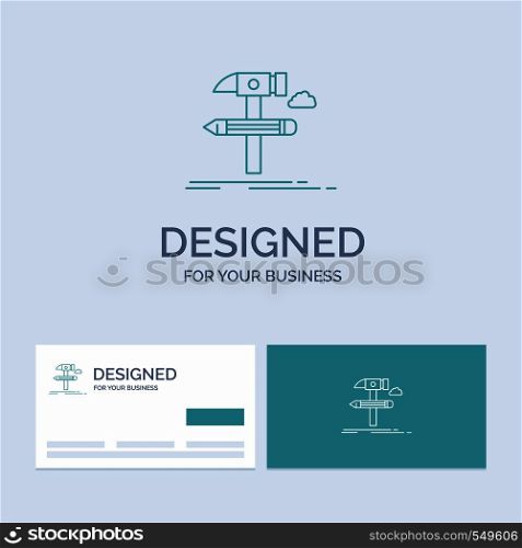 Build, design, develop, tool, tools Business Logo Line Icon Symbol for your business. Turquoise Business Cards with Brand logo template. Vector EPS10 Abstract Template background