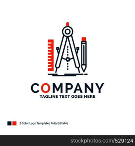 Build, design, geometry, math, tool Logo Design. Blue and Orange Brand Name Design. Place for Tagline. Business Logo template.