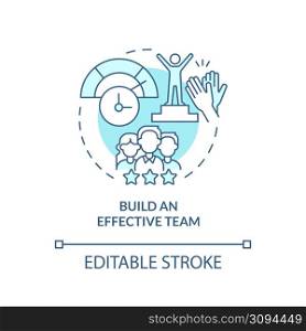 Build effective team turquoise concept icon. Way to increase business efficiency abstract idea thin line illustration. Isolated outline drawing. Editable stroke. Arial, Myriad Pro-Bold fonts used. Build effective team turquoise concept icon
