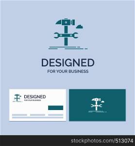 Build, engineering, hammer, repair, service Business Logo Glyph Icon Symbol for your business. Turquoise Business Cards with Brand logo template.. Vector EPS10 Abstract Template background