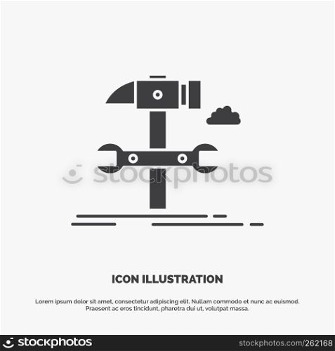 Build, engineering, hammer, repair, service Icon. glyph vector gray symbol for UI and UX, website or mobile application