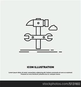 Build, engineering, hammer, repair, service Icon. Line vector gray symbol for UI and UX, website or mobile application. Vector EPS10 Abstract Template background