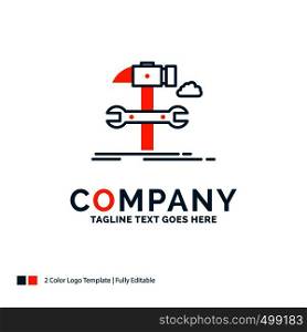 Build, engineering, hammer, repair, service Logo Design. Blue and Orange Brand Name Design. Place for Tagline. Business Logo template.