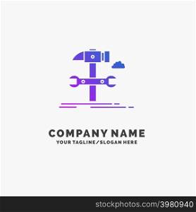 Build, engineering, hammer, repair, service Purple Business Logo Template. Place for Tagline.