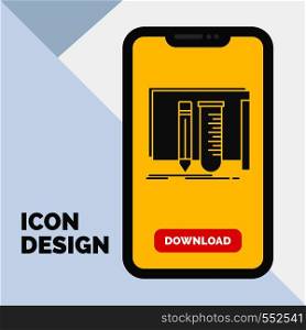 build, equipment, fab, lab, tools Glyph Icon in Mobile for Download Page. Yellow Background. Vector EPS10 Abstract Template background