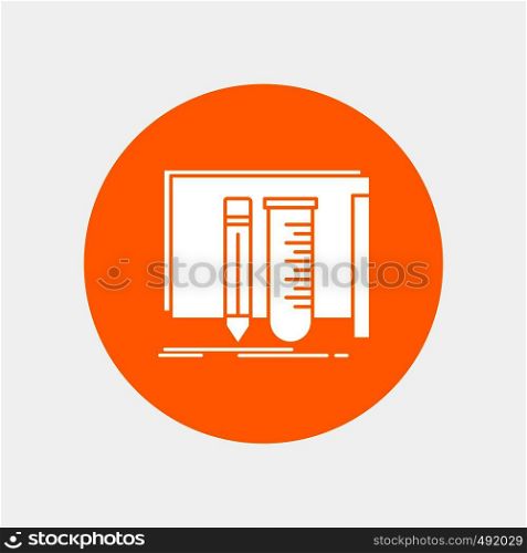 build, equipment, fab, lab, tools White Glyph Icon in Circle. Vector Button illustration. Vector EPS10 Abstract Template background