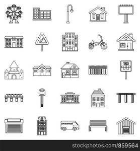 Build icons set. Outline set of 25 build vector icons for web isolated on white background. Build icons set, outline style