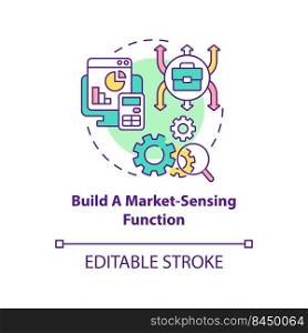 Build market sensing function concept icon. Dealing with inflation in business abstract idea thin line illustration. Isolated outline drawing. Editable stroke. Arial, Myriad Pro-Bold fonts used. Build market sensing function concept icon