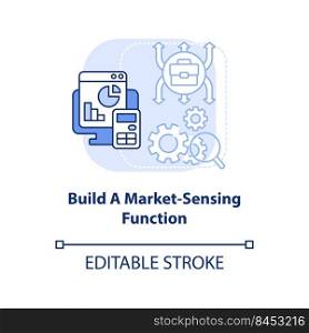 Build market sensing function light blue concept icon. Inflation in business abstract idea thin line illustration. Isolated outline drawing. Editable stroke. Arial, Myriad Pro-Bold fonts used. Build market sensing function light blue concept icon