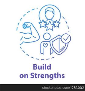 Build on strengths concept icon. Setting priority. SWOT strategy. Premium membership for gym. Self-development idea thin line illustration. Vector isolated outline RGB color drawing