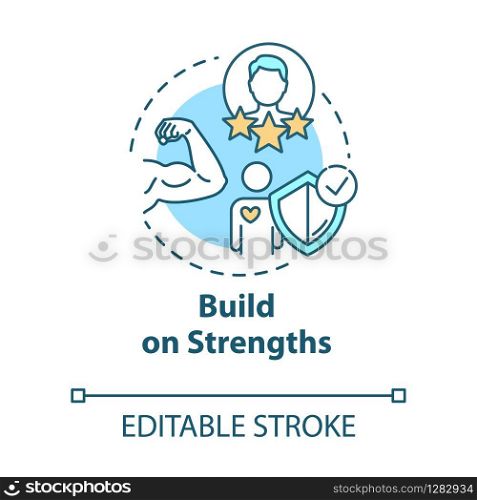 Build on strengths concept icon. SWOT strategy. Premium membership for gym. Self-development idea thin line illustration. Vector isolated outline RGB color drawing. Editable stroke