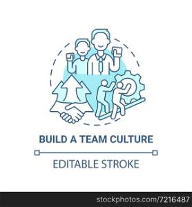 Build team culture blue concept icon. Social entrepreneurship abstract idea thin line illustration. Company values. Teamwork and collaboration. Vector isolated outline color drawing. Editable stroke. Build team culture blue concept icon