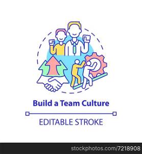 Build team culture concept icon. Social entrepreneurship abstract idea thin line illustration. Company values. Teamwork and collaboration. Vector isolated outline color drawing. Editable stroke. Build team culture concept icon