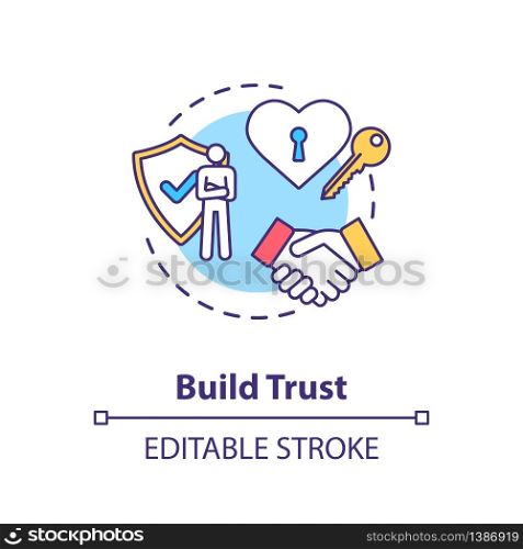 Build trust concept icon. Relationship development, reliable partnership idea thin line illustration. Personal growth, behaviour improvement. Vector isolated outline RGB color drawing. Editable stroke. Build trust concept icon
