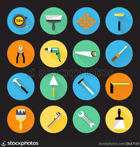 Builder and construction hand work repair instruments icons set isolated vector illustration.