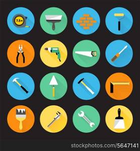 Builder and construction hand work repair instruments icons set isolated vector illustration.