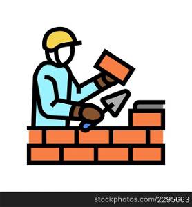 builder building with brick color icon vector. builder building with brick sign. isolated symbol illustration. builder building with brick color icon vector illustration