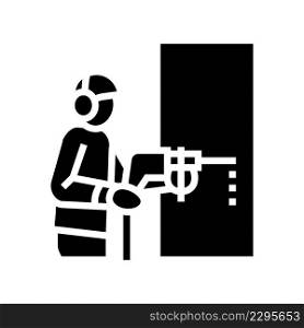 builder drilling wall glyph icon vector. builder drilling wall sign. isolated contour symbol black illustration. builder drilling wall glyph icon vector illustration