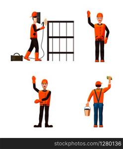 Builder icon set. Cartoon set of builder vector icons for web design isolated on white background. Builder icon set, cartoon style