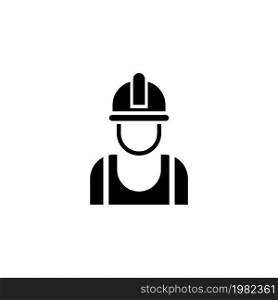 Builder in Helmet. Flat Vector Icon. Simple black symbol on white background. Builder in Helmet Flat Vector Icon