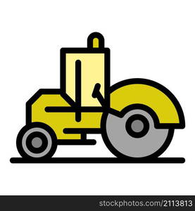 Builder road roller icon. Outline builder road roller vector icon color flat isolated. Builder road roller icon color outline vector