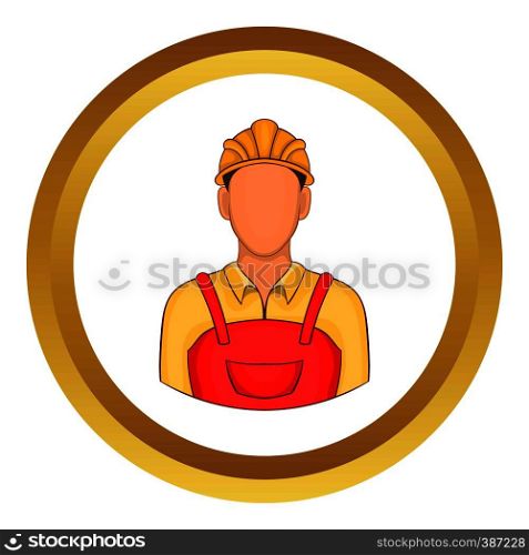 Builder vector icon in golden circle, cartoon style isolated on white background. Builder vector icon