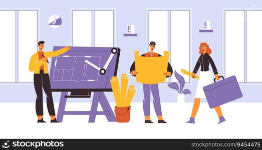 Builders, engineers, architects professional construction team workers. Illustration of construction helmet and worker, business professional architect. Builders, engineers, architects professional construction team workers