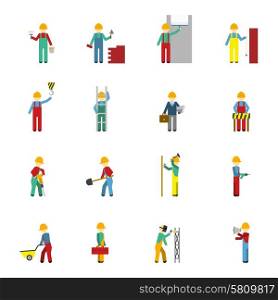 Builders Flat Icon Set . Builders welder bricklayer engineer handyman and plasterer flat color icon set isolated vector illustration