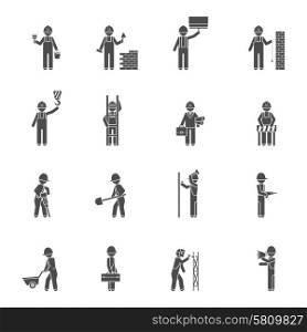 Builders Silhouette Flat Icon Set . Builders and worker welder bricklayer handyman and plasterer silhouette flat black icon set isolated vector illustration