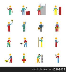 Builders welder bricklayer engineer handyman and plasterer flat color icon set isolated vector illustration. Builders Flat Icon Set