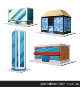 Building 3d decorative set with four different modern house isolated on the white background isolated vector illustration. Building decorative set