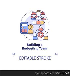 Building a budgeting team concept icon. Budget managing staff abstract idea thin line illustration. Isolated outline drawing. Editable stroke. Roboto-Medium, Myriad Pro-Bold fonts used. Building a budgeting team concept icon