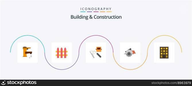 Building And Construction Flat 5 Icon Pack Including construction. building. garden. saw. factory