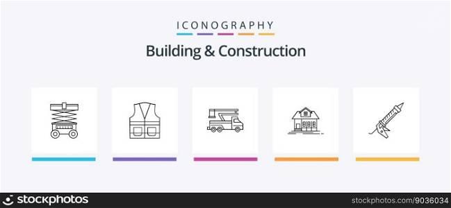 Building And Construction Line 5 Icon Pack Including hotel. dormitory. shop. city. building. Creative Icons Design