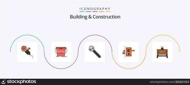 Building And Construction Line Filled Flat 5 Icon Pack Including keyhole. door. water. lock. spanner