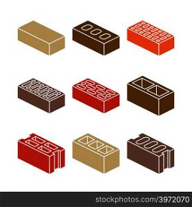 Building and contruction materials icons - colorful bricks on white background. Material for constrution work, vector illustration. Building and contruction materials icons - colorful bricks on white background