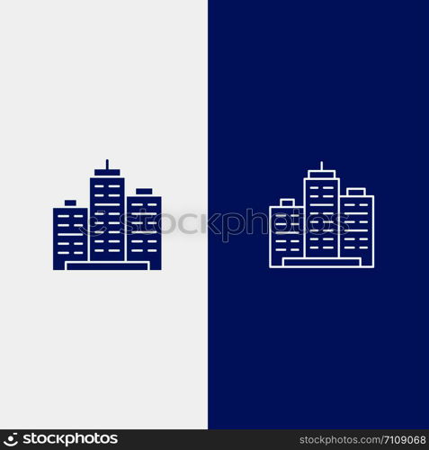 Building, Architecture, Business, Estate, Office, Property, Real Line and Glyph Solid icon Blue banner Line and Glyph Solid icon Blue banner