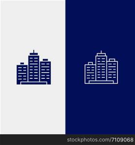 Building, Architecture, Business, Estate, Office, Property, Real Line and Glyph Solid icon Blue banner Line and Glyph Solid icon Blue banner
