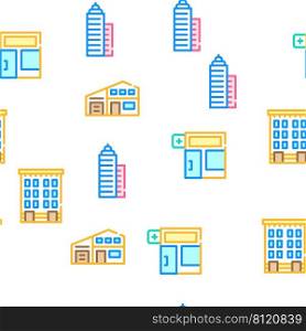 Building Architecture Collection Vector Seamless Pattern Color Line Illustration. Building Architecture Collection Icons Set Vector Illustrations