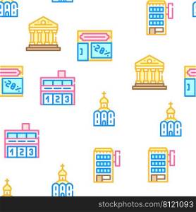 Building Architecture Collection Vector Seamless Pattern Color Line Illustration. Building Architecture Collection Icons Set Vector Illustrations