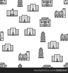 Building Architecture Vector Seamless Pattern Thin Line Illustration. Building Architecture Vector Seamless Pattern