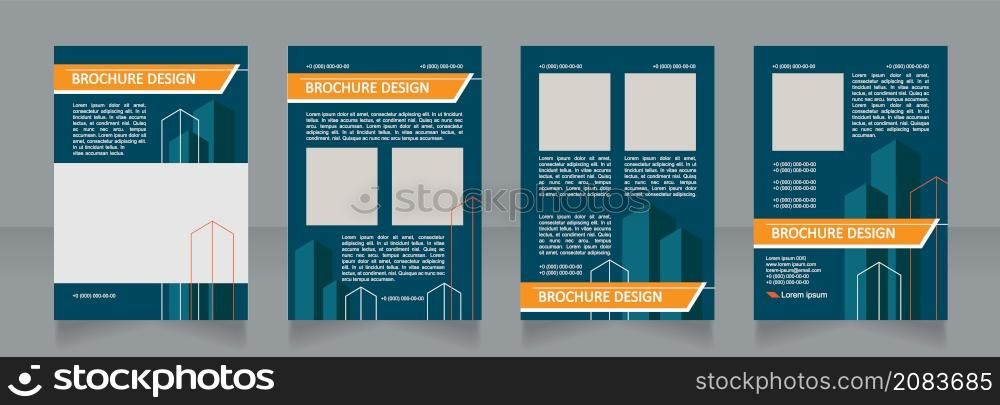 Building blank brochure design. Real estate architecture. Template set with copy space for text. Premade corporate reports collection. Editable 4 paper pages. Calibri, Arial fonts used. Building blank brochure design