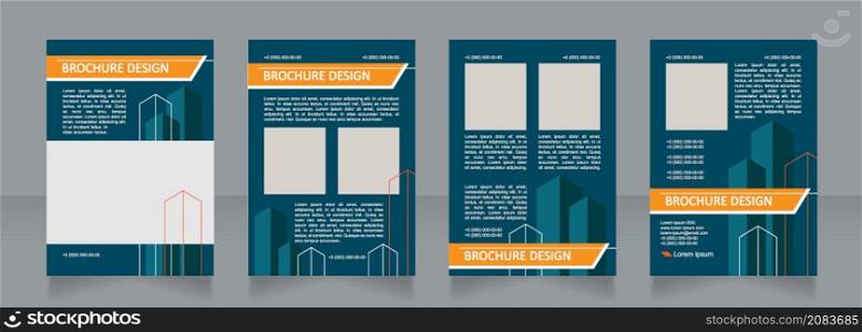 Building blank brochure design. Real estate architecture. Template set with copy space for text. Premade corporate reports collection. Editable 4 paper pages. Calibri, Arial fonts used. Building blank brochure design