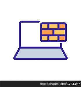 building brick wall in laptop icon vector. building brick wall in laptop sign. color symbol illustration. building brick wall in laptop icon vector outline illustration