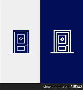 Building, Build, Construction, Door Line and Glyph Solid icon Blue banner Line and Glyph Solid icon Blue banner