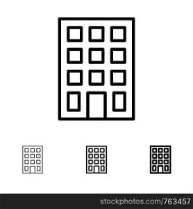 Building, Buildings, Construction Bold and thin black line icon set