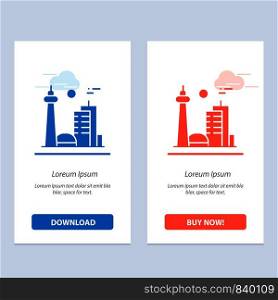 Building, Canada, City, Famous City, Toronto Blue and Red Download and Buy Now web Widget Card Template